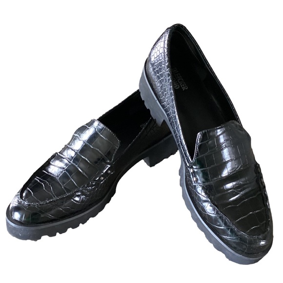 Bleeker & Bond Black Croc Embossed Wendall Platform Lug Sole Loafer Size 10 - Picture 7 of 16